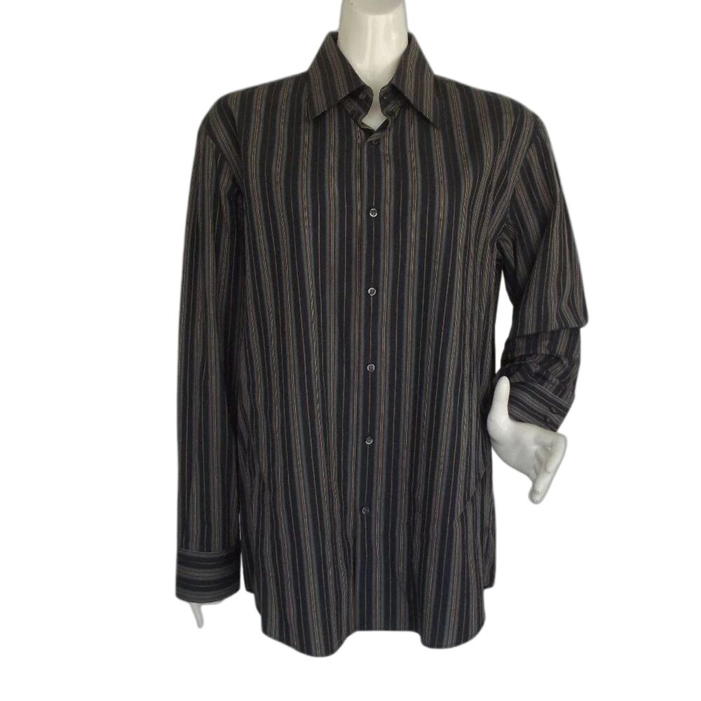 HUGO BOSS Shirt, 17/34-35, Dark Stripes, Long sleeves, Standard collar